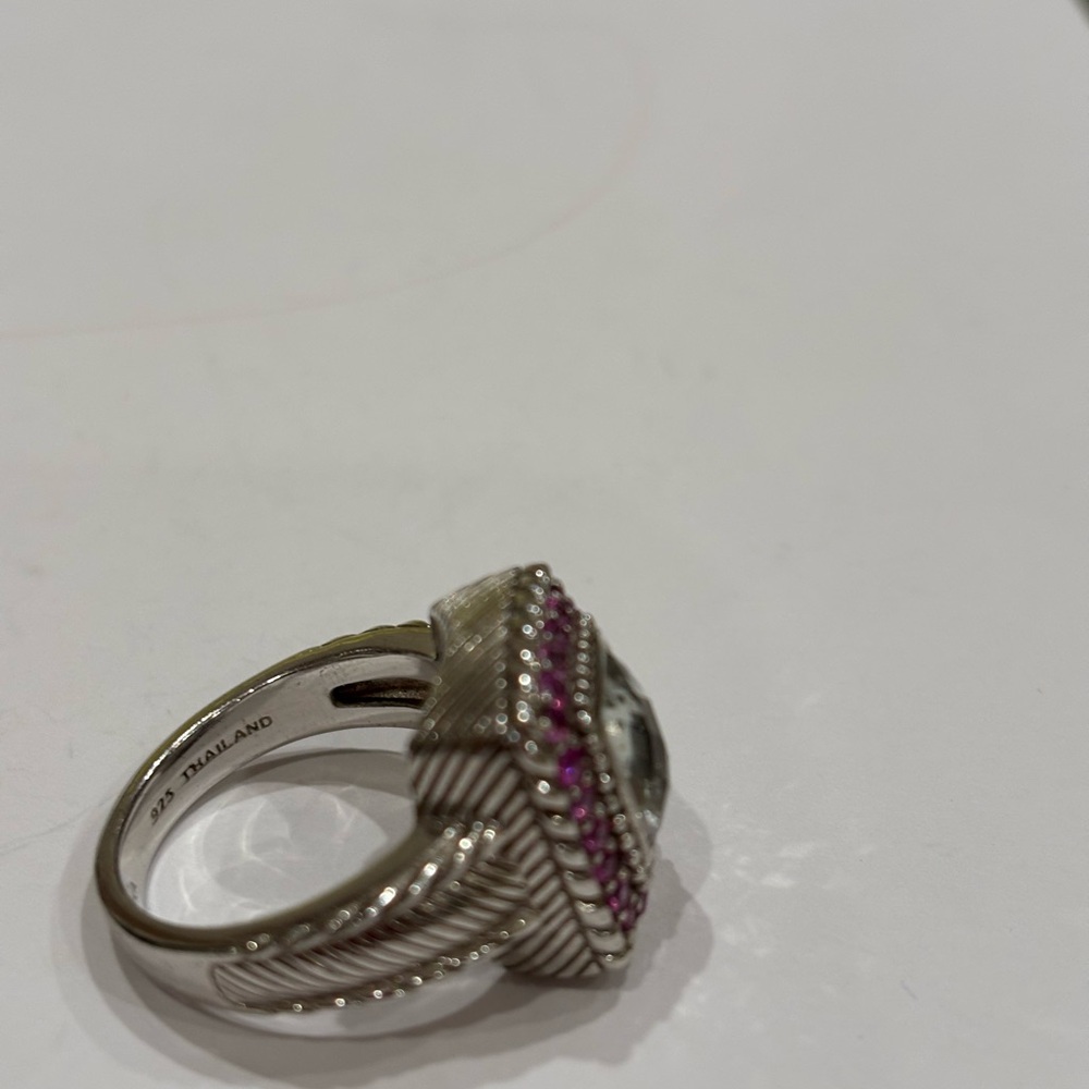 Judith Ripka sterling silver green amethyst pink sapphire ring. Size 8 - Picture 3 of 5
